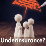 Illustration of a family under an umbrella symbol representing underinsurance protection.